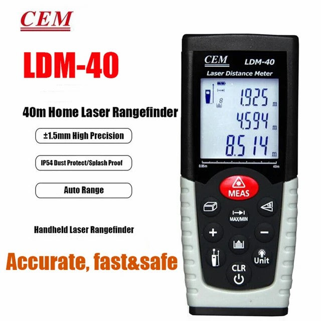 CEM LDM-40 LDM-70 LDM-100 Laser Rangefinder Infrared Electronic Measuring Ruler Room Measuring Instrument Measuring Tool CEM LDM-40 LDM-70 LDM-100 Laser Rangefinder Infrared Electronic Measuring Ruler Room Measuring Instrument Measuring Tool